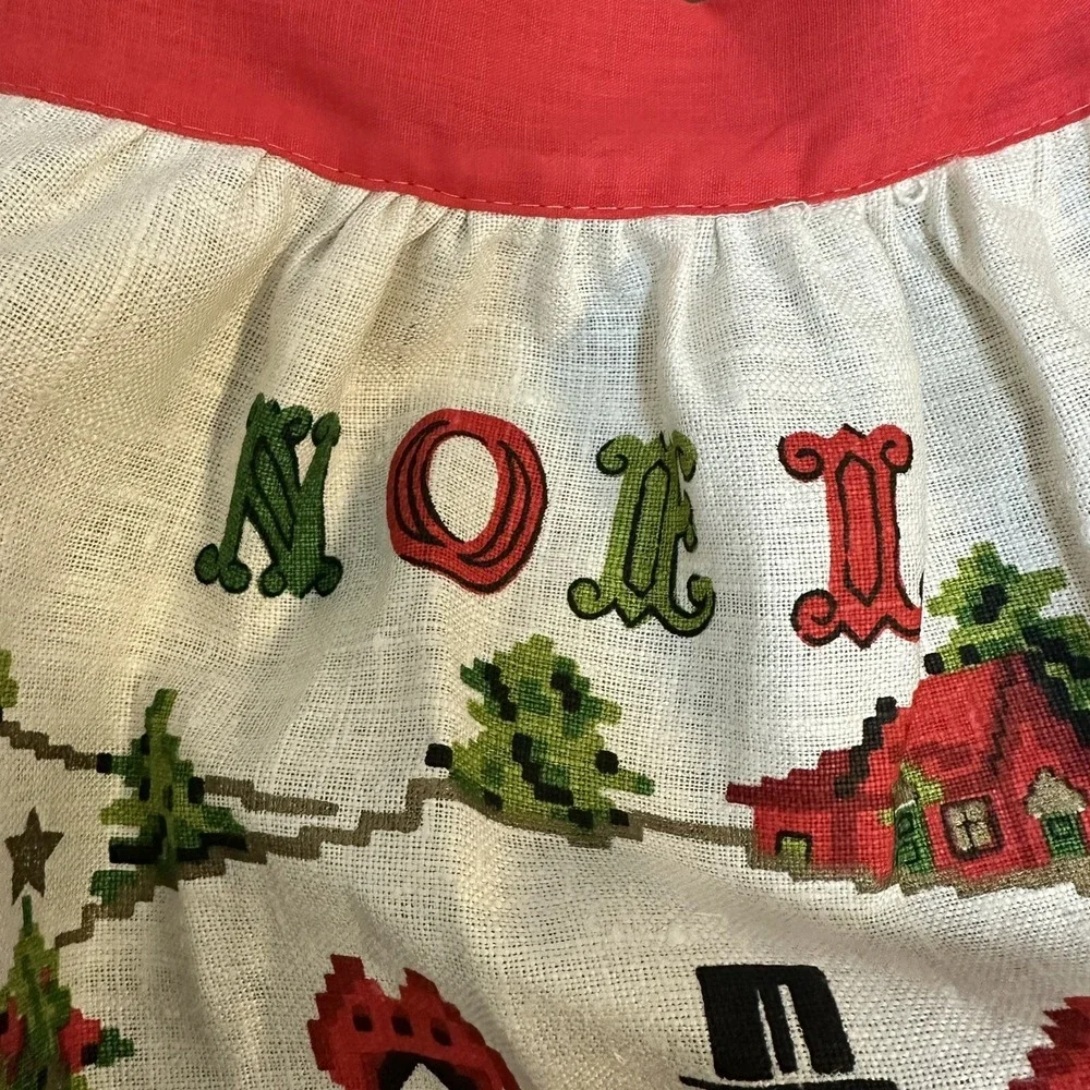 Vintage Linen Half Apron Kitchen Retro Noel Christmas Victorian Carolers